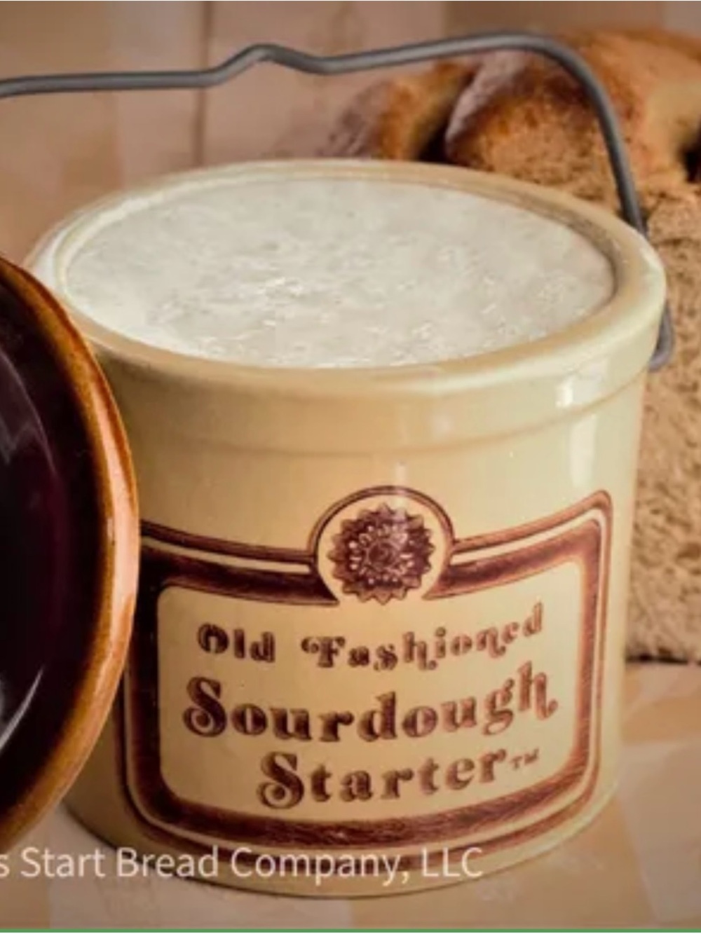 Vintage Old Fashioned Sourdough Starter Stoneware Crock Jar with Bale Closure